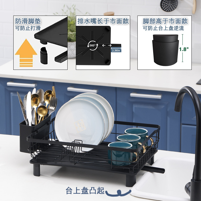 Escurridor de platos de cocina, estante de drenaje, estante de almacenamiento de platos para gabinete, estante para tazones pequeño y estético, estante, estante para platos.