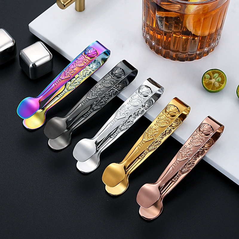 Зажим для кубиков сахара из нержавеющей стали 304, ретро-роза, ведерко для льда, зажим для кубиков льда, ломтик лимона, металлический пинцет, трансграничная торговля