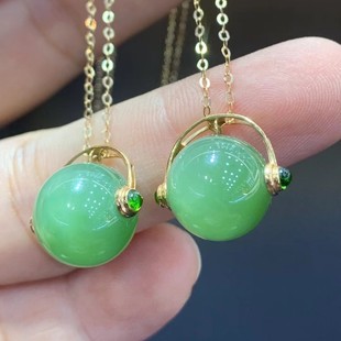 Fubei Diamond Jewelry [18K Gold Inlaid with Hetian Jasper Cat's Eye Beads Integrated Gold Chain] Bare Stone Approximately 12mm