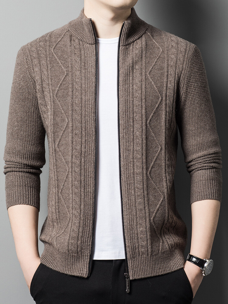 Herren Strickjacke Mit Stehkragen Und Langen Ärmeln Für Den Winter_voghion.com