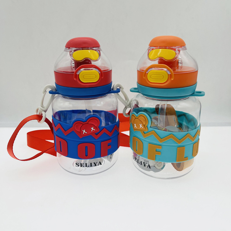 Suliya 2682 nueva correa de la Taza 600ml de paja de dibujos animados taza de estudiante niños de silicona caja de plástico hervidor de agua