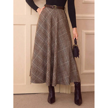 M 37476 High-waist plaid A-line skirt �������� A ��ȹ