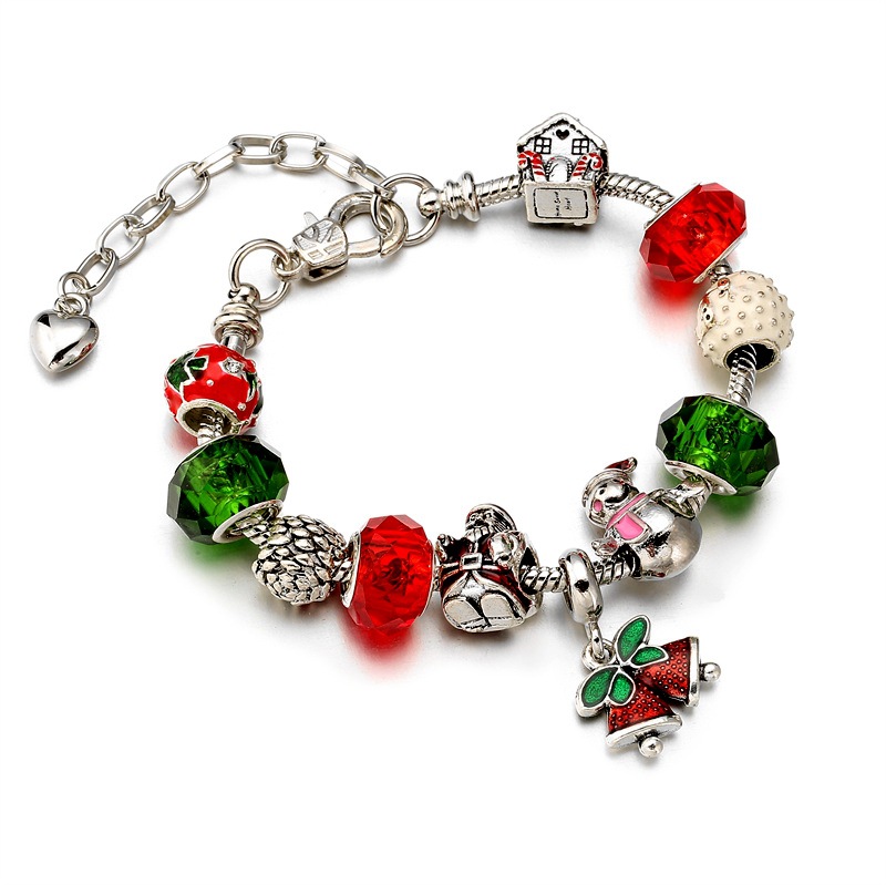 Europa y América DIY con cuentas de hueso de serpiente Cadena de perlas de vidrio pulsera de Santa Claus campana roja regalo pulsera de Navidad
