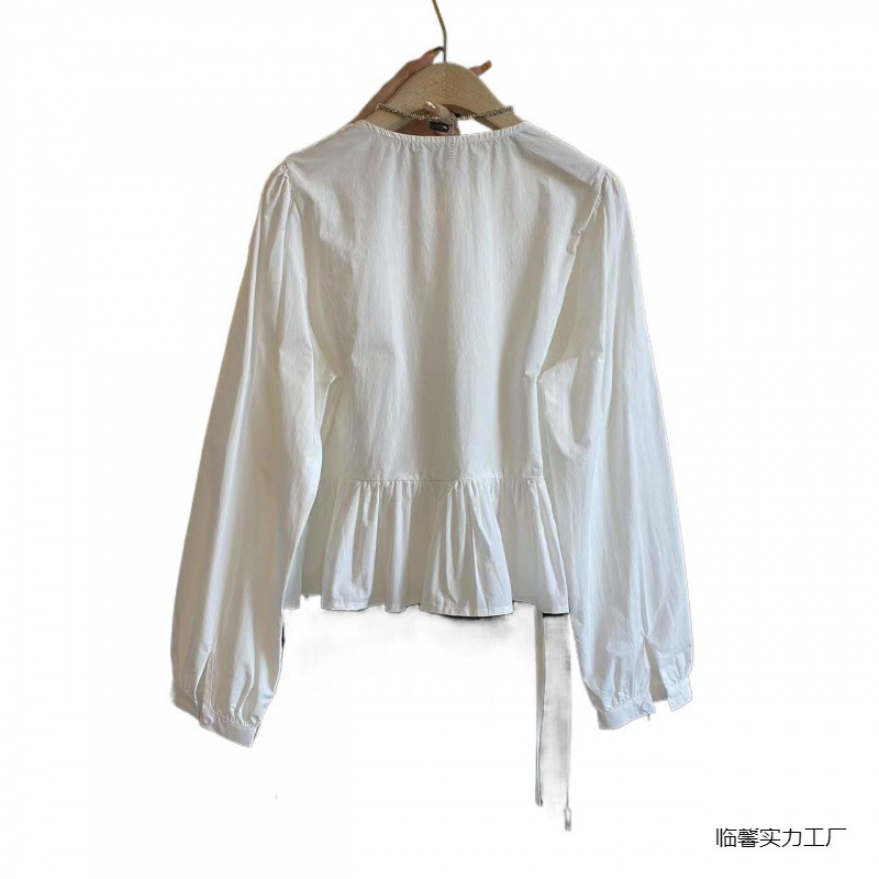 璎婲2025春季新款新中式精美刺绣娃娃衫假两件绑带气质衬衫临馨|undefined