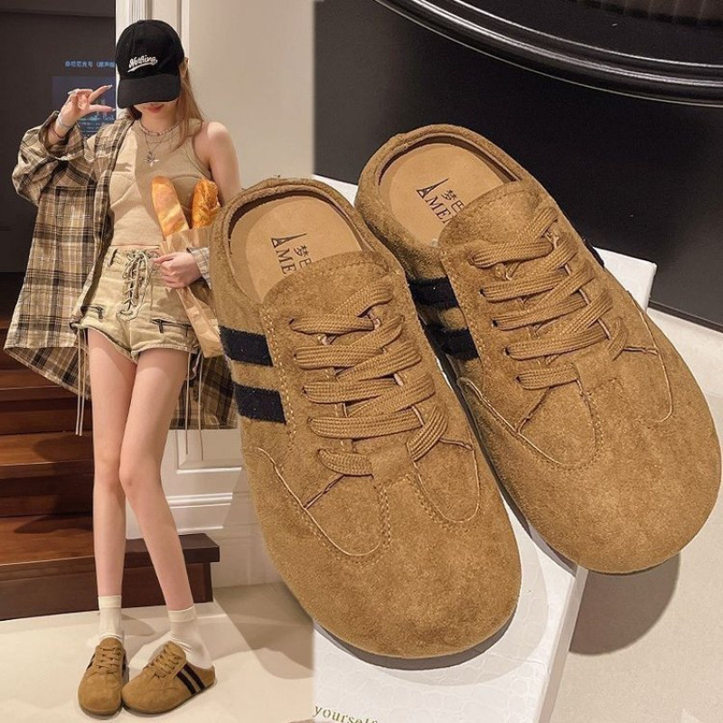 レトロビルケンシュトックつま先ハーフスリッパ女性用アウターウェア2025春夏新作厚底インナー高さ増加サンダルカラーマッチング道徳訓練靴|undefined