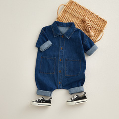 Infant and toddler denim workwear style baby onesie infant 100 days anniversary photo shooting photography clothing handsome and trendy 