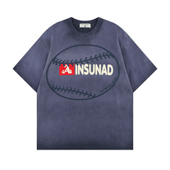 TKPA American trendy brand short-sleeved T-shirt heavy industry washing gradient letter printing sports style casual couple T-shirt men