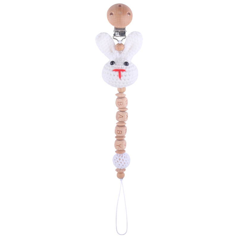 Nueva mano de lana ganchillo animal mordedor calmante bebé Super lindo animal cabeza Cadena de chupete cadena anti-gota