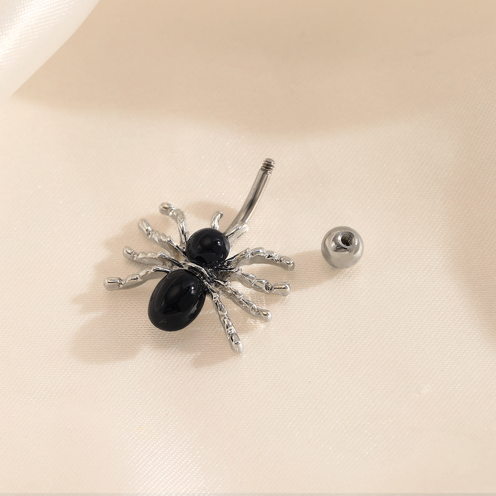 Europeo y americano transfronterizo popular exagerada joyería de punción en forma de araña con incrustaciones de acero inoxidable gema negra ombligo clavo ombligo anillo femenino