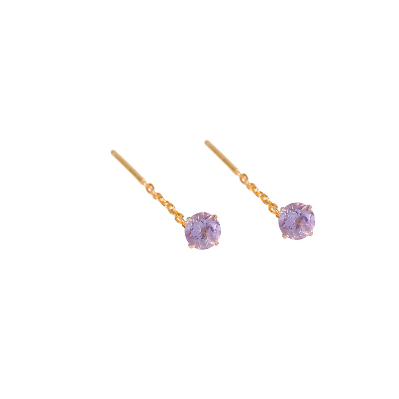 Bông tai bạc S925 hình học tròn đính đá citrine vàng đơn giản cá tính — Mẫu vàng Citrine