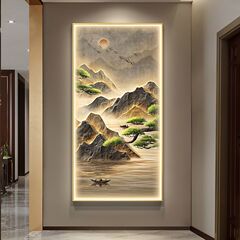Welcoming Pine Entrance Hall Decorative Painting for Front Door & Corridor: New Chinese-style Landscape Artwork, Vertical Design, Perfect for Living Room Wall Lamps and Paintings