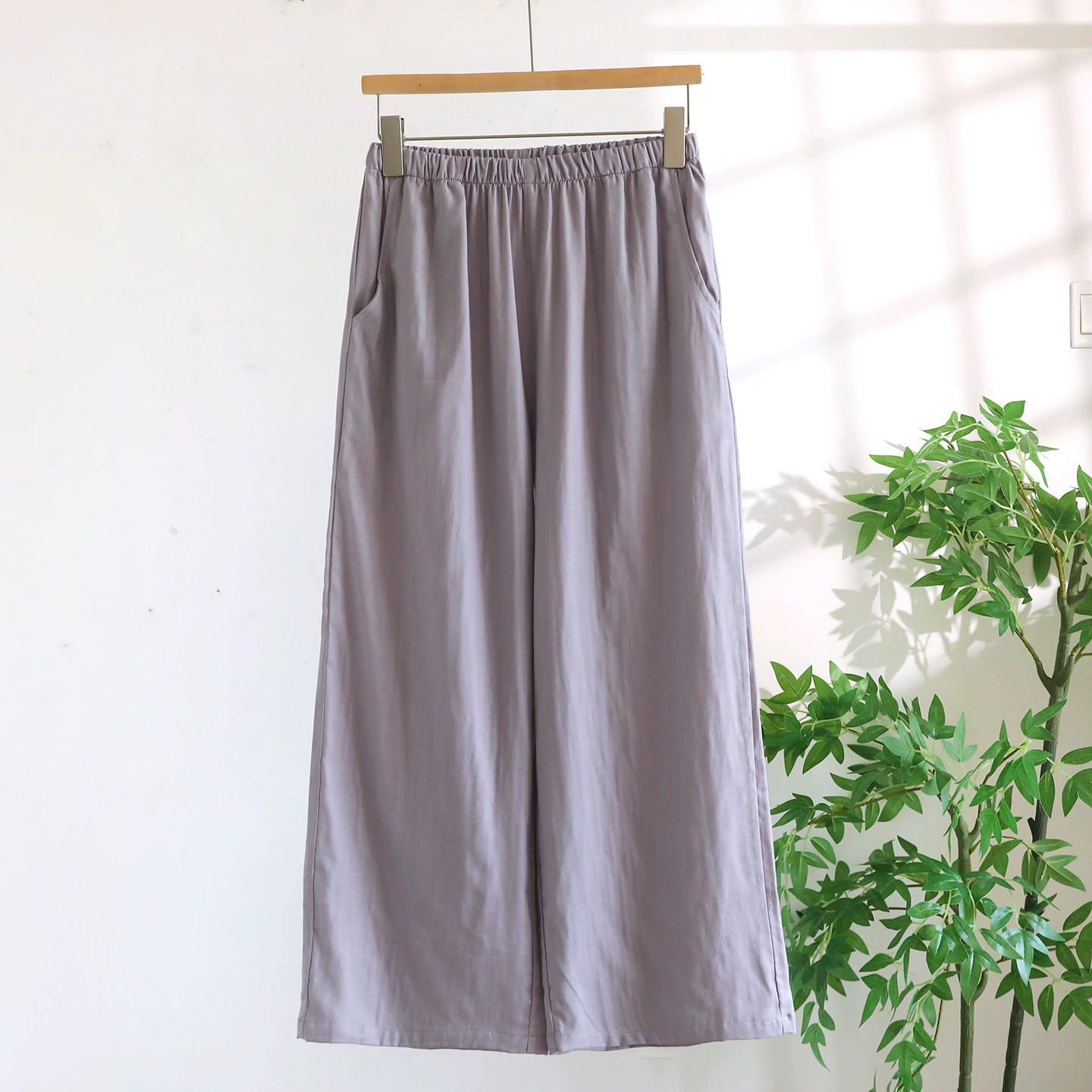 Цветные хлопковые марлевые лёгкие брюки для отдыха, свободный прямой крой