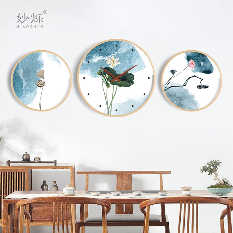 中式客厅挂表家用实木壁挂钟创意简约大气装饰钟表中国风时钟静音