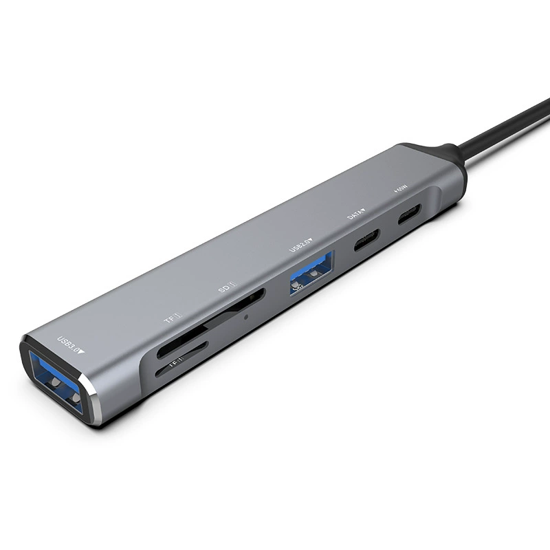 Многофункциональный концентратор Type-C 6-в-1: кардридер SD/TF, поддержка зарядки PD, USB-удлинитель