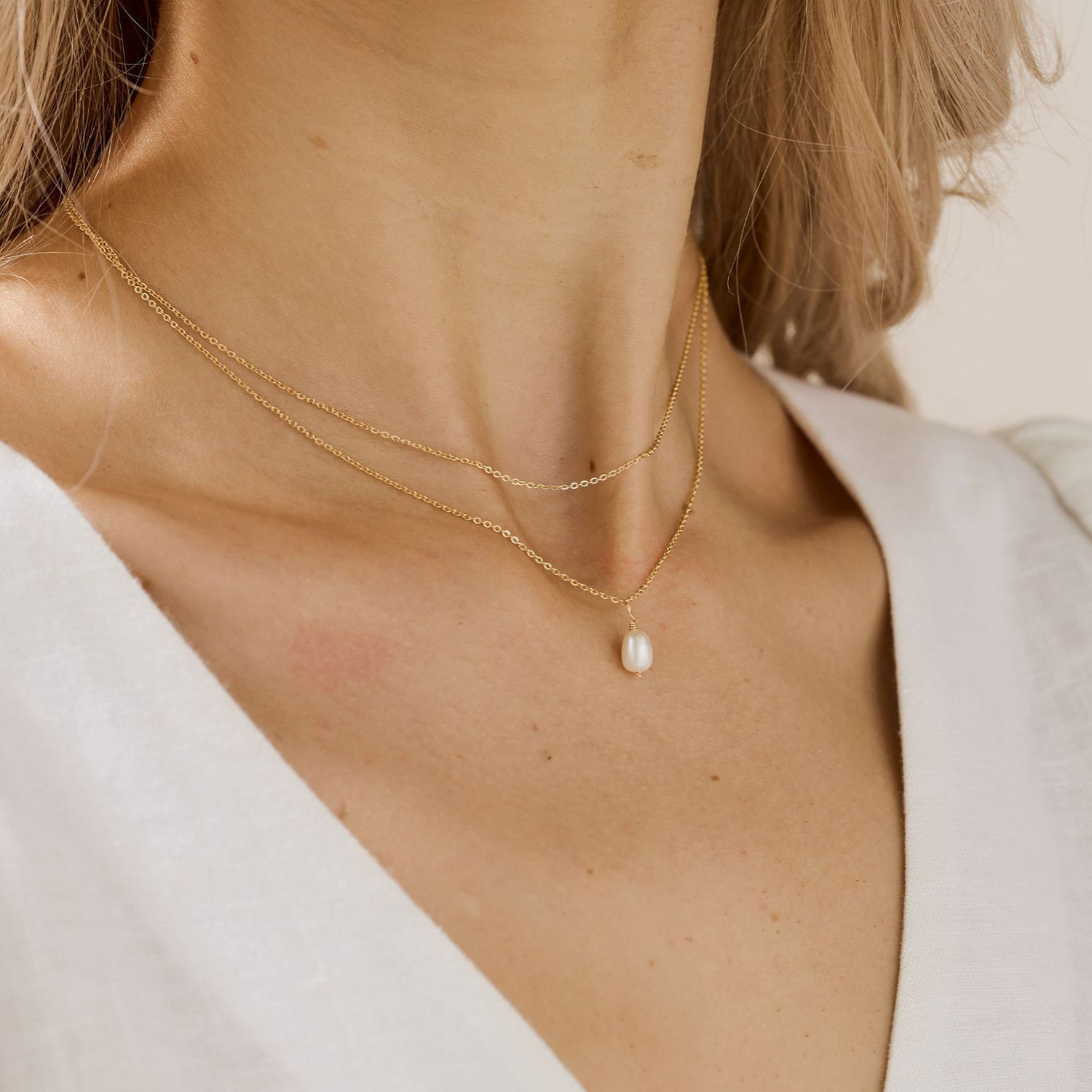 Collier Double Couche En Perles D Eau Douce Et Acier Inoxydable_voghion.com