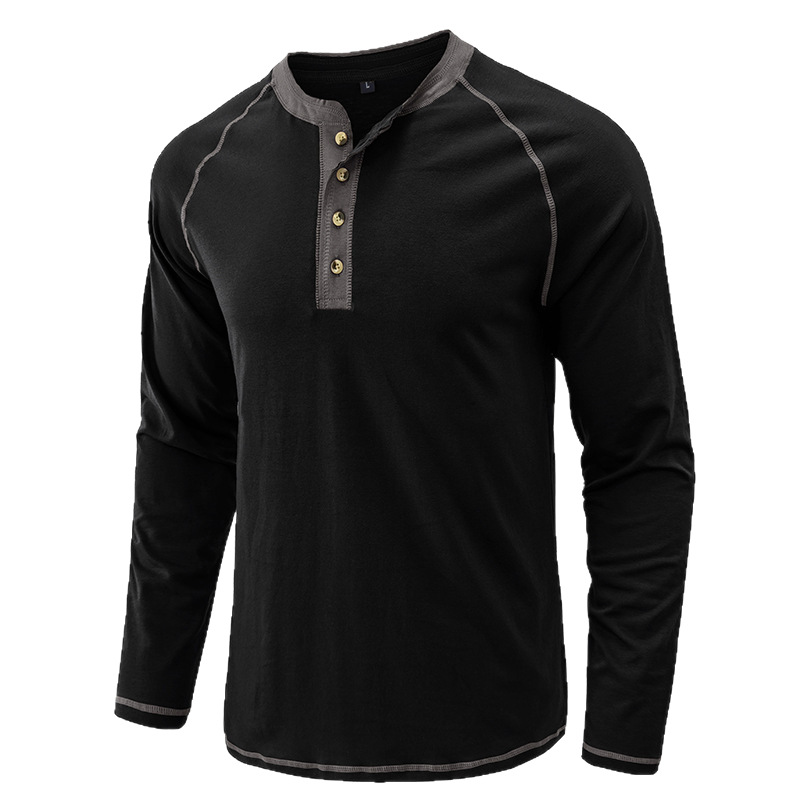 Camiseta de cuello redondo de manga larga para hombres de Europa y América Comercio exterior Camisa de fondo para hombres Otoño transfronterizo Henley camisa Camiseta para hombres al por mayor