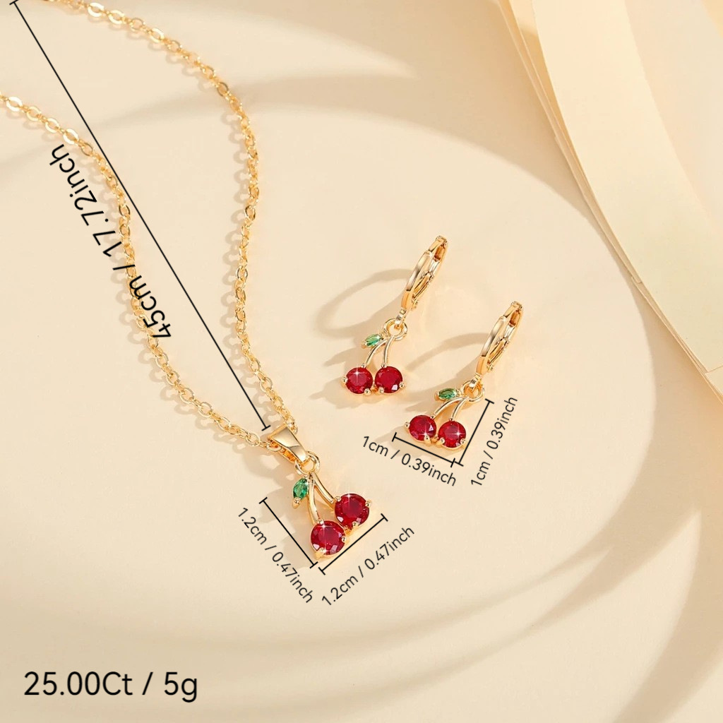 Moda transfronteriza encantadora o colgante de cadena de cereza colgante de cadena de clavícula nicho de diseño sensación de conjunto de auriculares de rubí