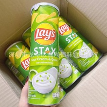 批發泰國進口Lay s酸奶洋蔥味薯片馬鈴薯脆片休閑零食103g24罐1箱