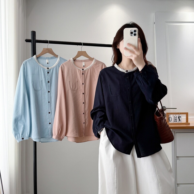 Women's plus-size long-sleeve shirt, 2025 autumn new fashion, slimming, lace collar, patchwork casual top 632 Women's plus-size long-sleeve shirt, 2025 autumn new fashion, slimming, lace collar, patchwork casual top 632
