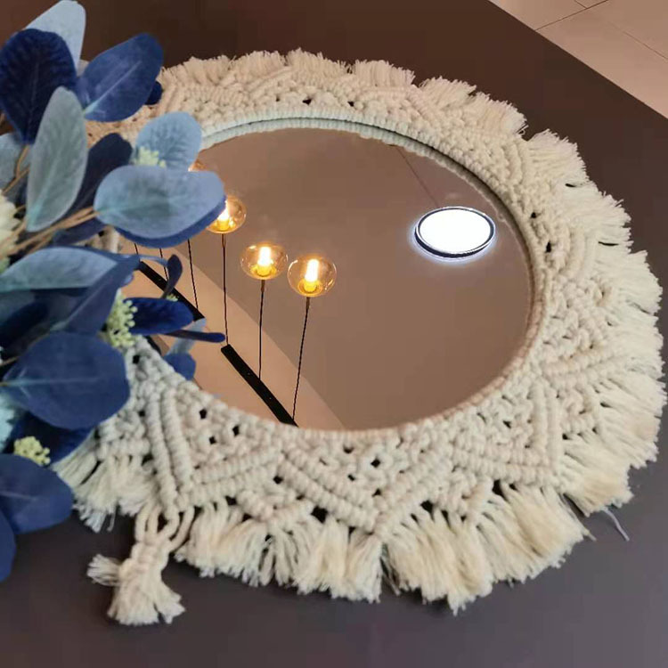 批發(fā)創(chuàng)意編織棉繩鏡子家具裝飾化妝鏡 浴室床頭臥室壁掛裝飾鏡子