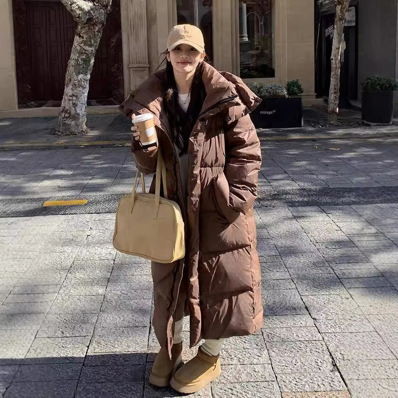 High-grade Down Jacket Women's Winter New Style Super Long Knee-to-ankle Big Quilt Hooded Thickened Jacket
