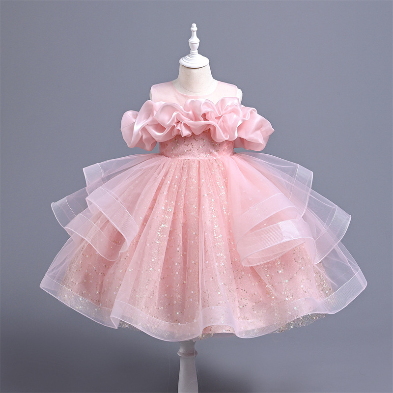 Girls' New Dress Sequined Princess Dress Piano Performance Kidsren's Dress Fashionable Kidsren's Clothing One-Year-Old Baby Dress