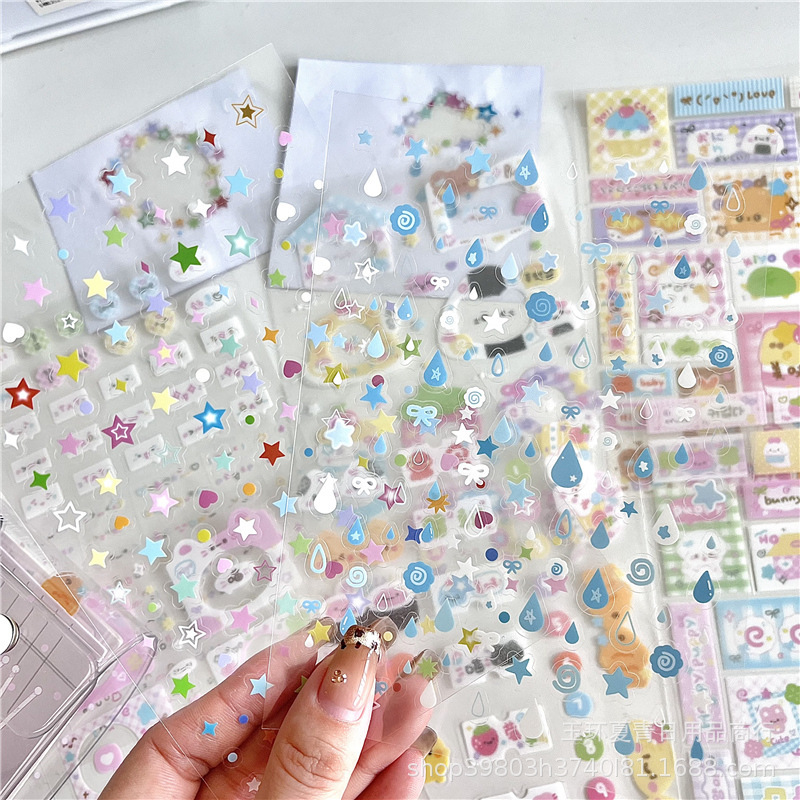 Original cute cartoon label border Yan text cut film sticker double through stars hand account decoration material parity