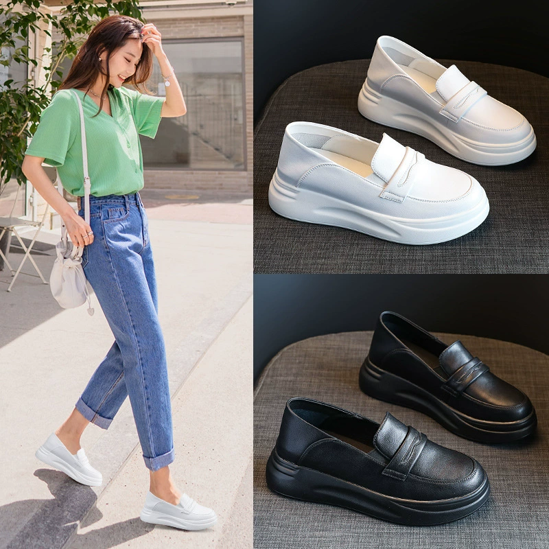 2023 Осенняя Новая женская обувь скрытой высоты Mary Jane универсальные маленькие кожаные туфли женские кожаные популярные лоферы в наличии