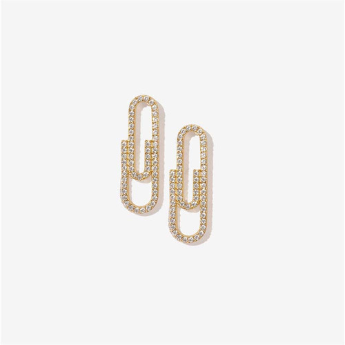 New European and American-style mini paperclip stud earrings with diamond accents—women's fashion, trendy metal accessories from the manufacturer