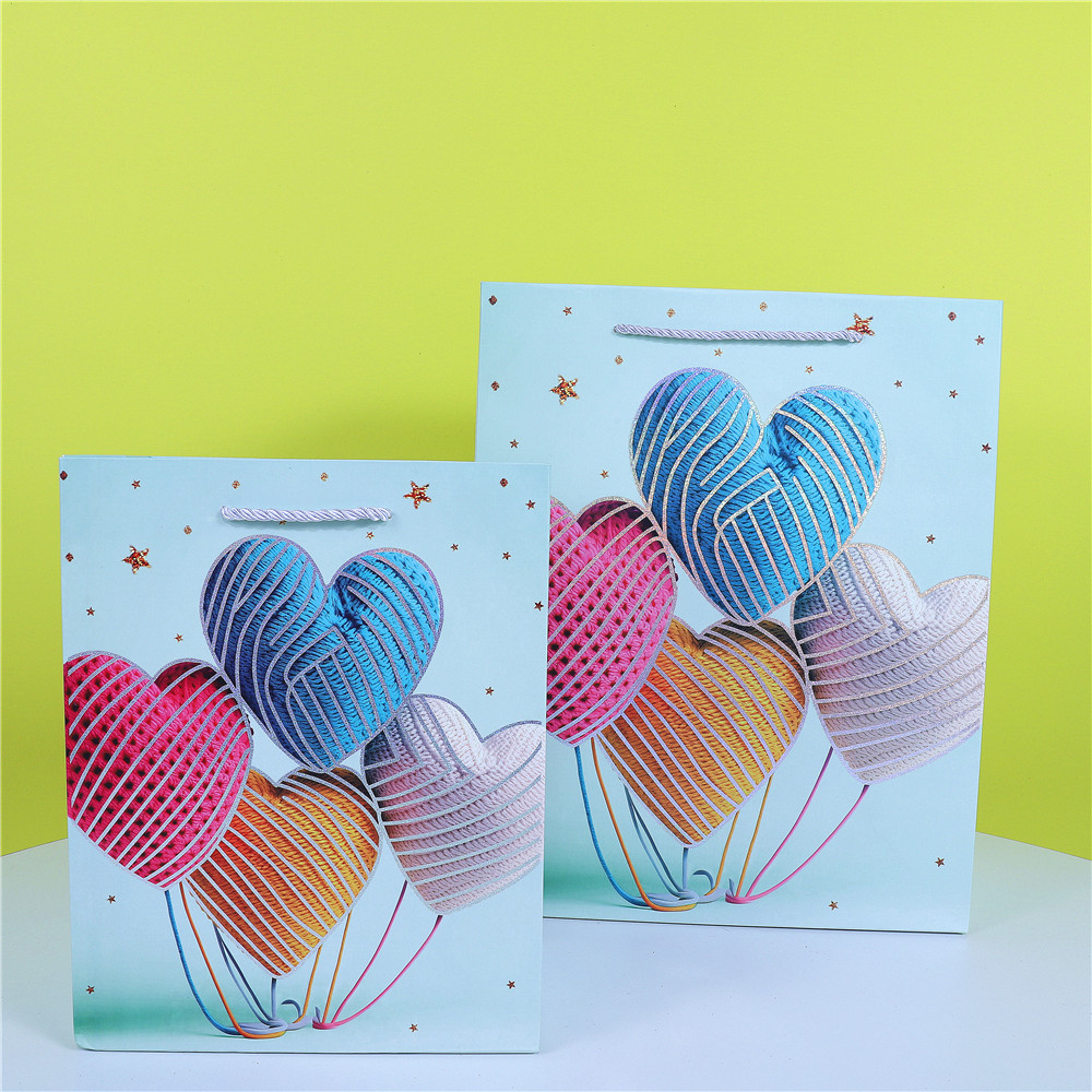 520情人節手提禮物袋子浪漫氣球禮品袋批發燙銀紙質購物袋子