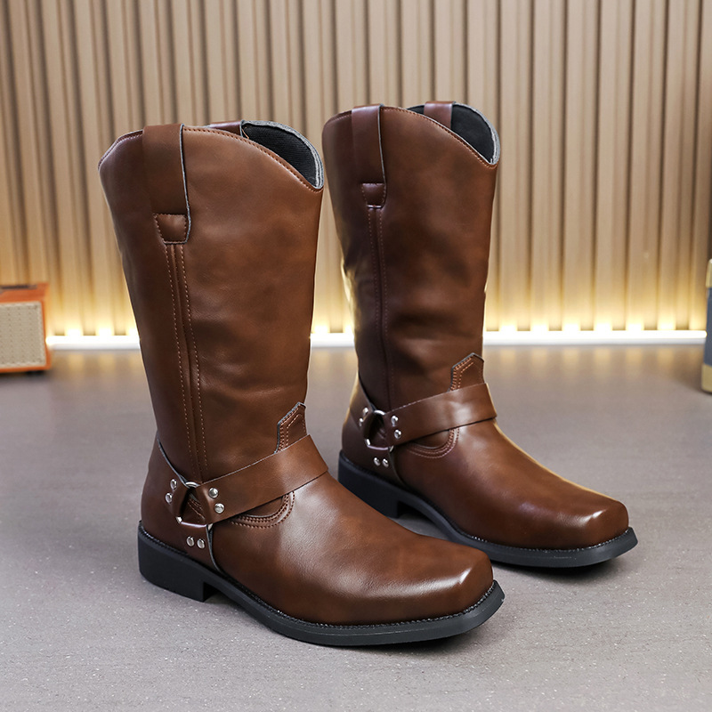 Botas de cuero para hombre de generación de cabello de una pieza, zapatos de cuero nuevos de gran tamaño transfronterizos, botas de caballero de caña alta para hombre de moda, estilo británico de moda