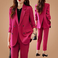 职业套装女春秋2025新款轻熟风气质女神范休闲玫红色西装外套