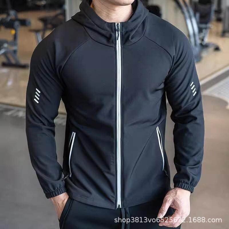 Men's Sports Fitness Long-Sleeved Hooded Jacket Top Versatile Casual Slim-Fit Running Training Clothing Spring and Summer Men's Style Men's Sports Fitness Long-Sleeved Hooded Jacket Top Versatile Casual Slim-Fit Running Training Clothing Spring and Summer Men's Style