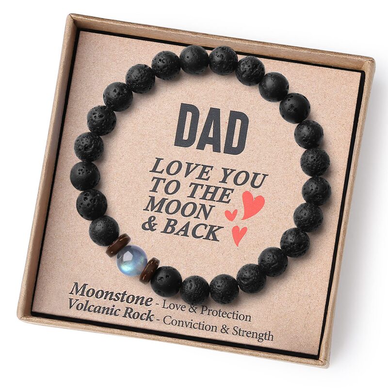 Volcanic stone bracelet to my son elastic rope Father's Day dad gift bracelet volcanic stone Moonstone bracelet