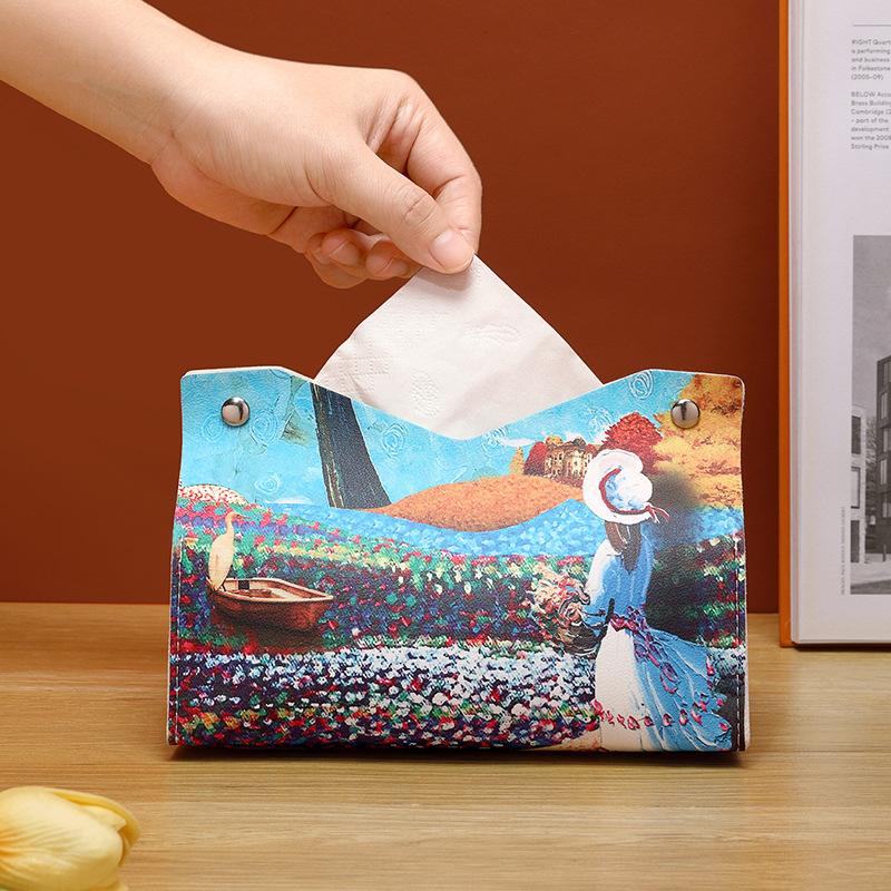 Pintura al óleo caja de pañuelos de estilo de lujo ligero sala de estar caja de dibujo de papel de almacenamiento restaurante inodoro red de alto valor caja de dibujo del mismo estilo