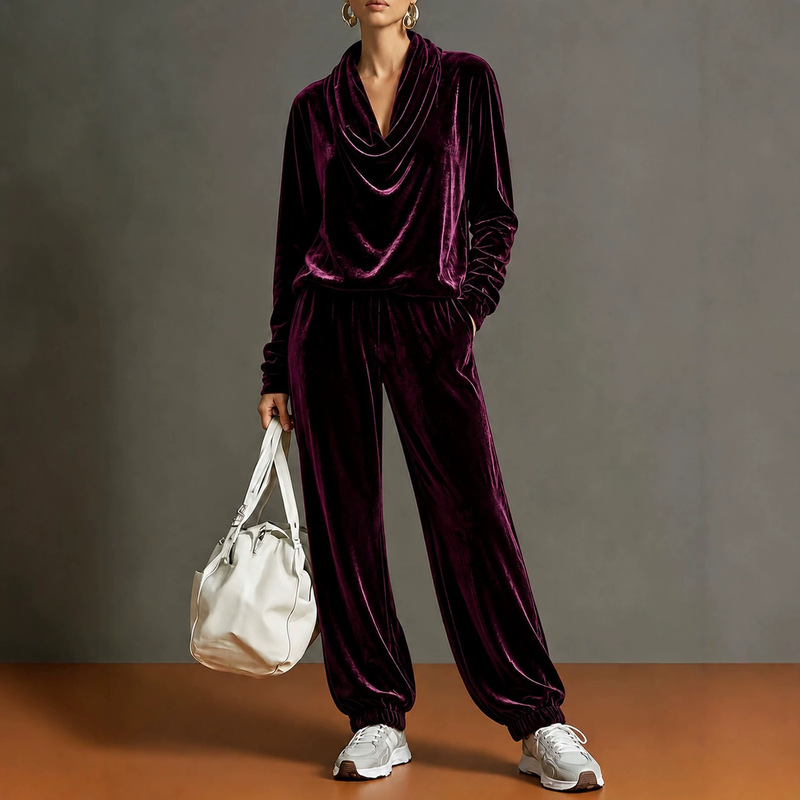 2026 European and American Women's Clothing Amazon Independent Site Ruffled Collar Velvet Long Sleeve Casual Fashion Loose Suit Homewear 2026 European and American Women's Clothing Amazon Independent Site Ruffled Collar Velvet Long Sleeve Casual Fashion Loose Suit Homewear