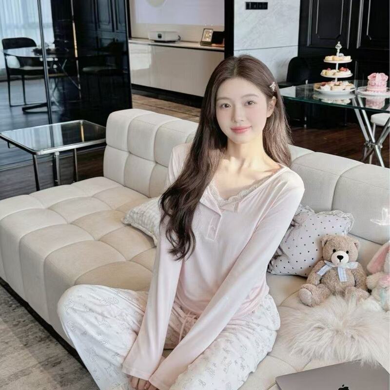 Women's Spring and Autumn Pajamas with Chest Pads, Long Sleeves, Modal Lace, Pure and Sexy Style, Sweet Home Wear That Can Be Worn Outside Women's Spring and Autumn Pajamas with Chest Pads, Long Sleeves, Modal Lace, Pure and Sexy Style, Sweet Home Wear That Can Be Worn Outside