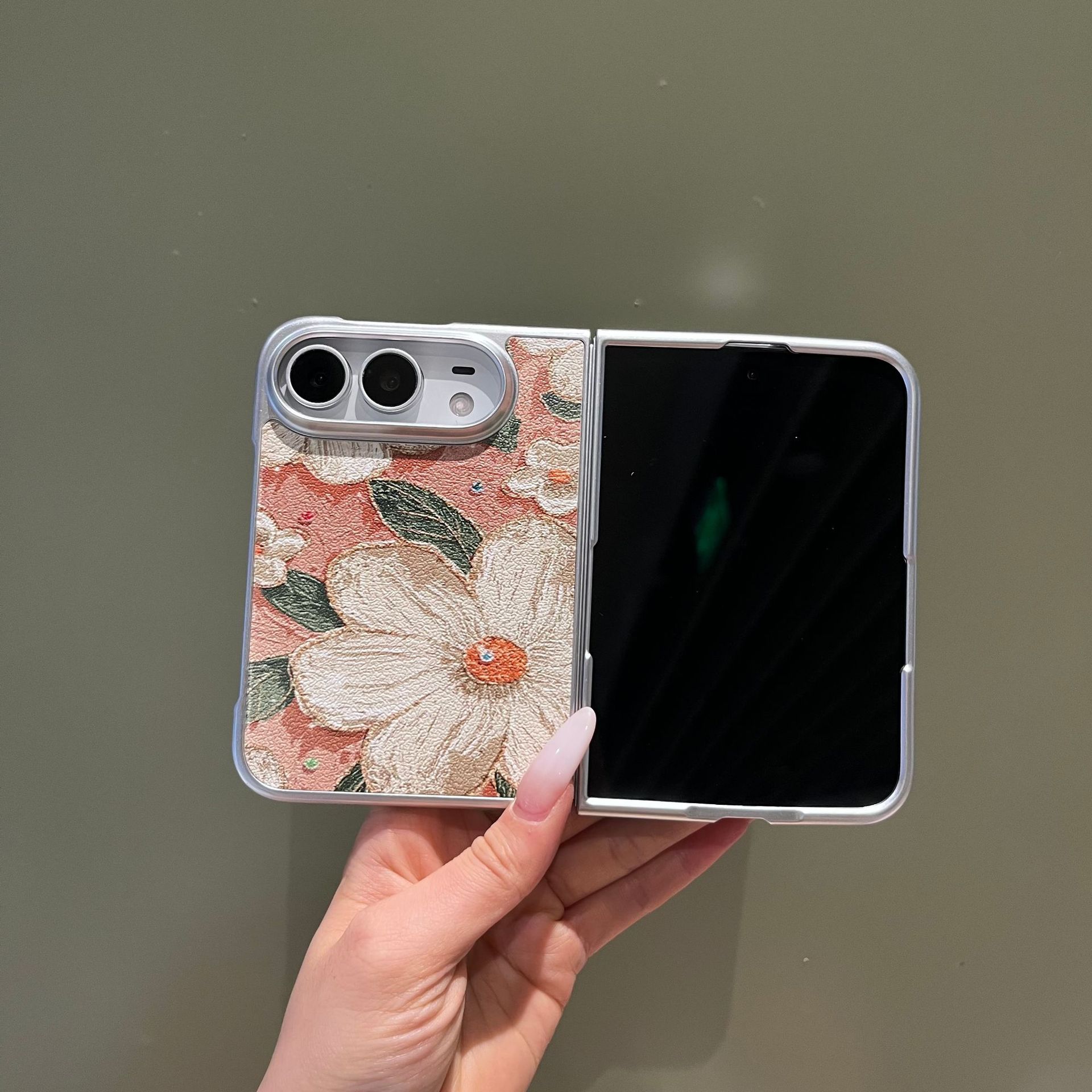 Ins-Style Floral Phone Case Compatible with iPhone, Oil Painting Moon Flowers Matte PC Protective Cover