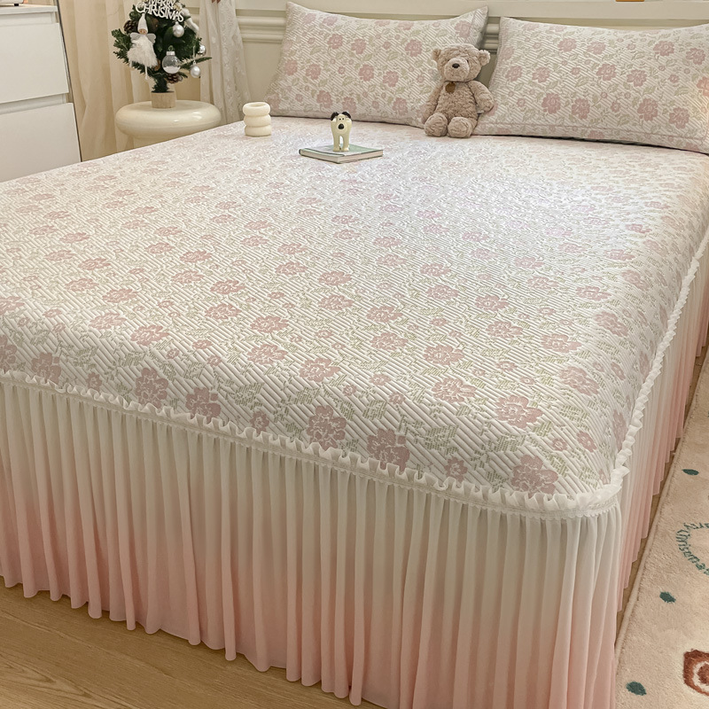 Sombrilla de verano de frijoles de hielo estilo cama 2025 nuevo colchón de seda de hielo funda protectora funda de cama juego de tres piezas 3