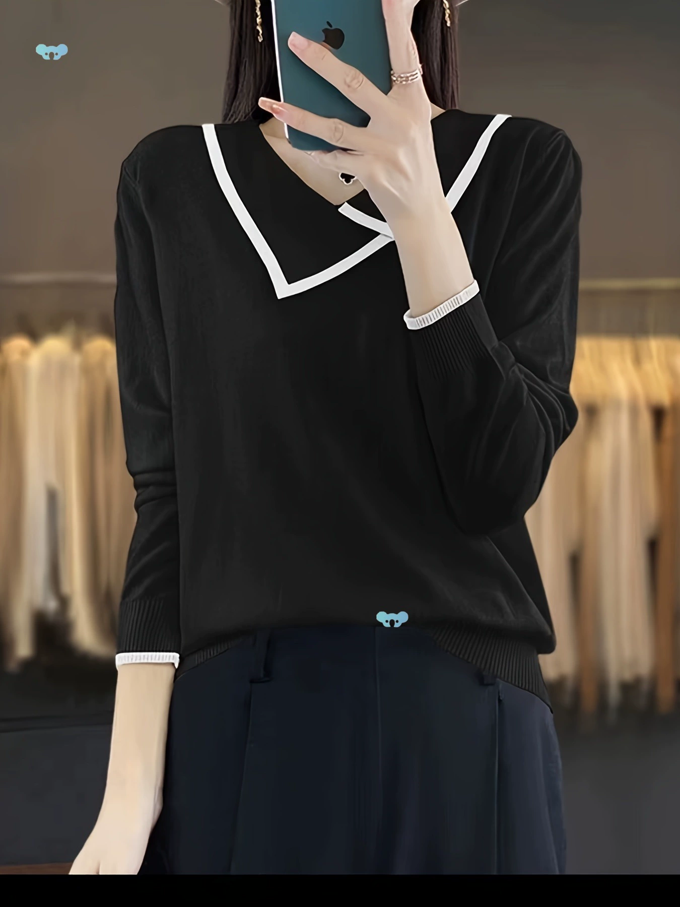 Женский повседневный свитер с V-образным вырезом, цветной блокировкой, высокий дизайн для трансграничной торговли