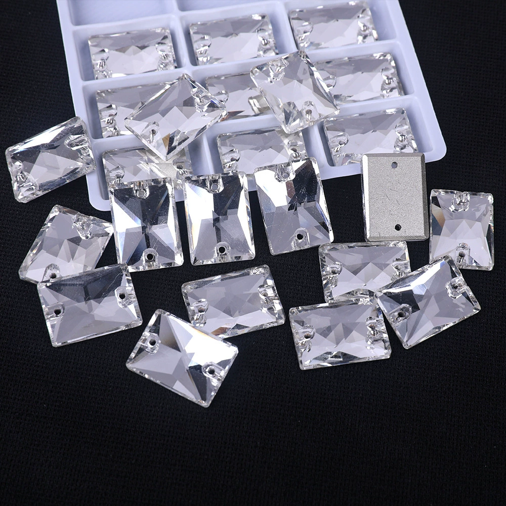 K9 Weichen Rectangular Flat Bottom Double Hole Glass Hand-sewn Drill White AB Colorful Clothing Drill DIY Crystal Drill