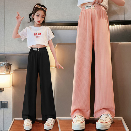 Kids' Wide Leg Pants Summer Sporty Casual Pants 2024 New Style Trendy Summer Outfit Pants for Big Children Straight Leg Pants