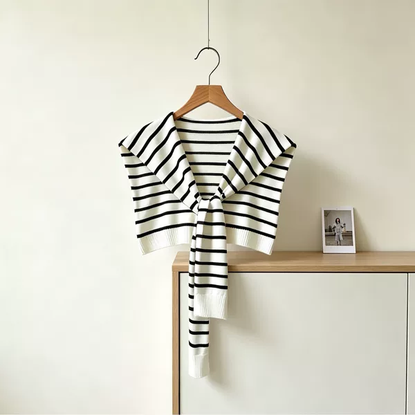 Women's Shawl with 6 New Styles, Solid Color Korean-Style Versatile Knit Cardigan, Layered with Shirt, Fake Collar, Striped Shawl