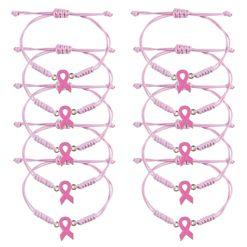 Breast Prevention Pink Ribbon Bracelet Care for Women's Health Bracelet Love Milk Day Hand-woven Adjusting Hand Rope