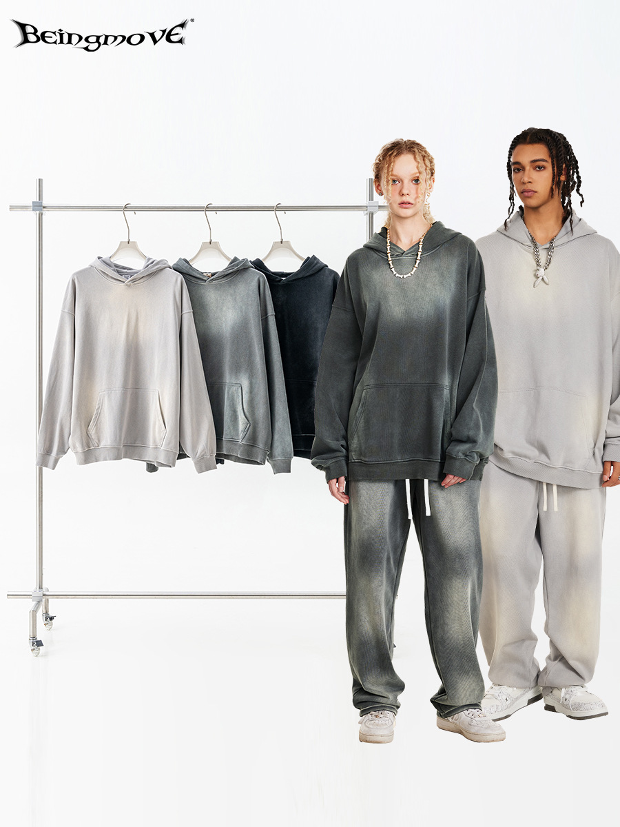 2025 otoño negro de moda americana hacer vieja chaqueta encapuchada suelta de moda para hombres y mujeres lavados con agua chaqueta con capuchona