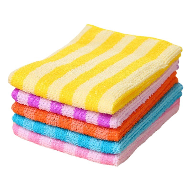 Venta directa de fábrica de toallas cuadradas pequeñas de cocina a rayas de dos colores al por mayor estropajo, utensilios de limpieza, toallas de cocina