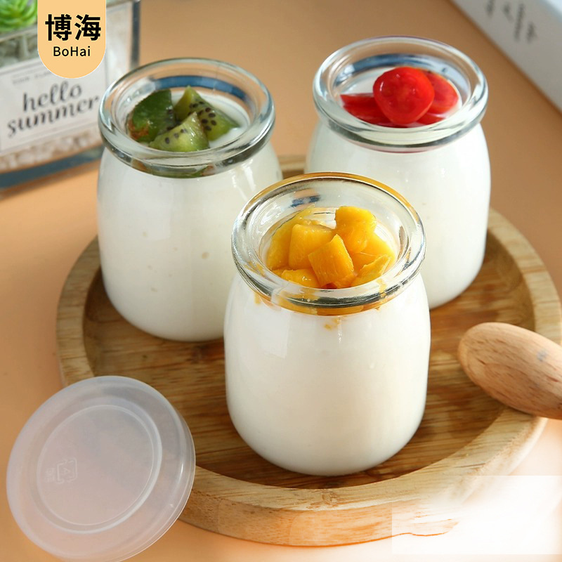 Glass pudding bottle yogurt cup double-skin milk bottle with lid…