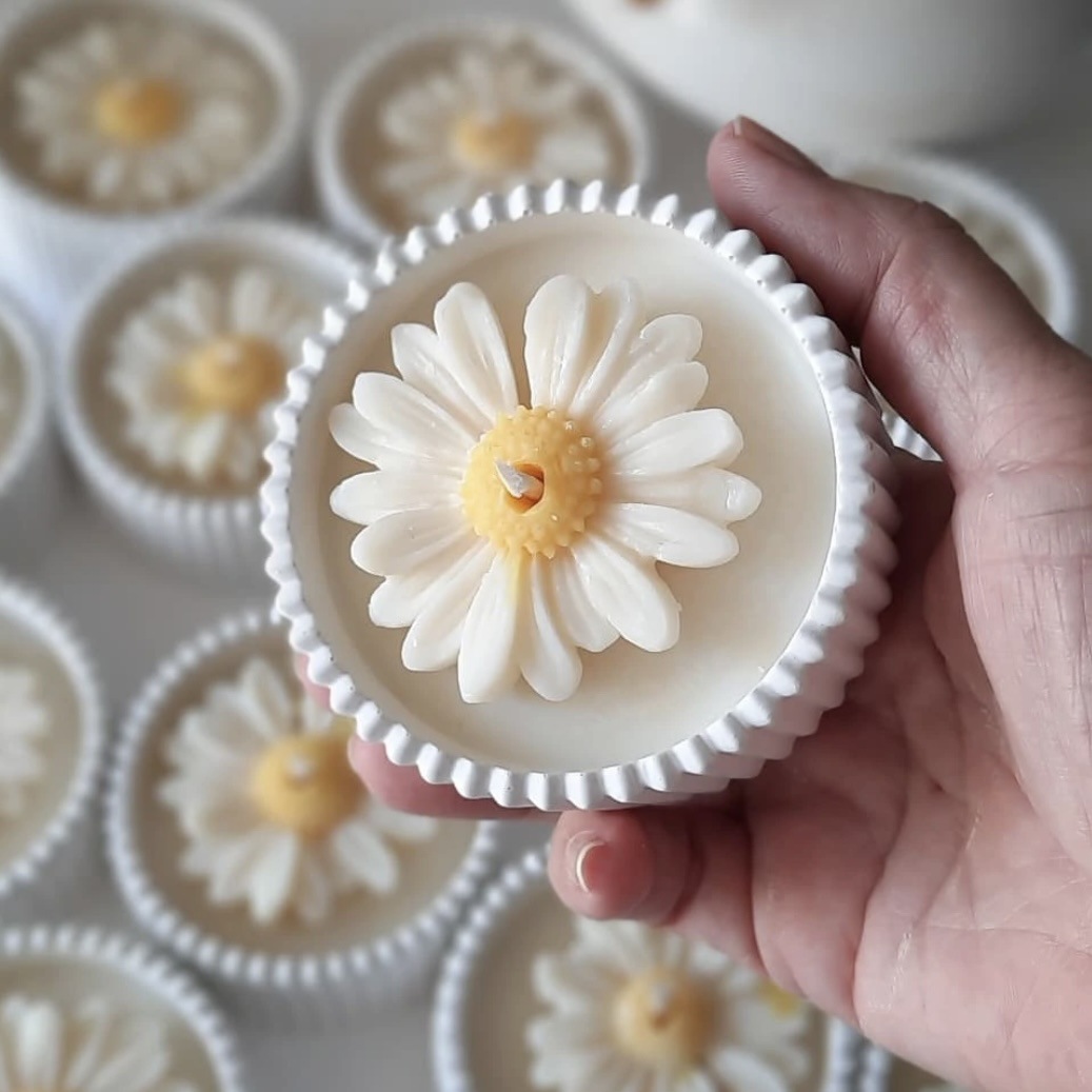Pequeña margarita, forma de flor, yeso, aromaterapia, vela, nicho, regalo de mano, manzanilla, taza creativa, cera