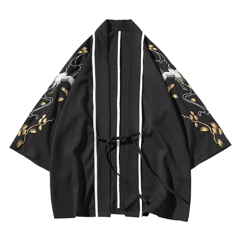 Chinese Style Men's Crane Embroidered Hip Sleeve Top Men's Fashion Cardigan Thin Hanfu Men's Jacket Wholesale