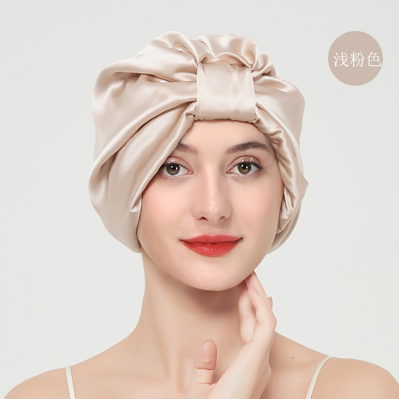 Cross-Border double-layer silk hair care nightcap European and American adult sleep hat satin round hat custom printing and LOGO
